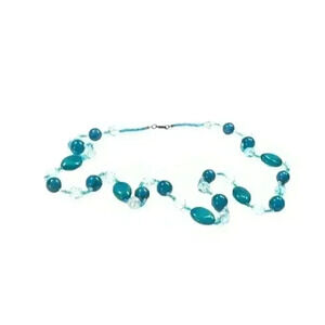 Turquoise Blue Acrylic vintage necklace 35 inches